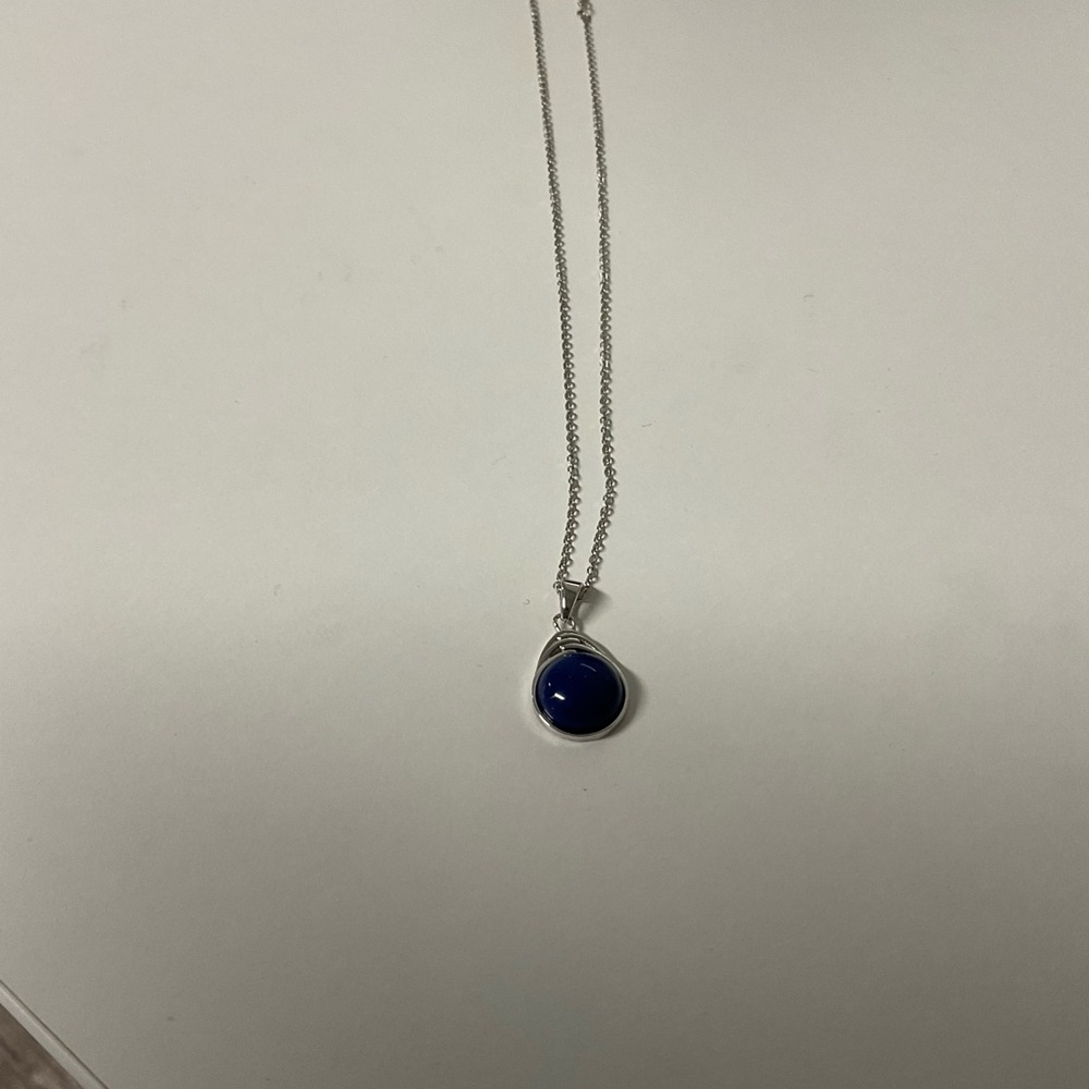 Sterling Silver Necklace with Blue Pendant